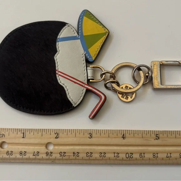 Tory Burch Coconut Cocktail Bag Charm Keychain Hair Calf Leather - Picture 6 of 6